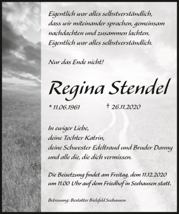 Traueranzeige von Regina Stendal  von Magdeburger Volksstimme