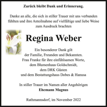 Traueranzeige von Regina Weber  von Magdeburger Volksstimme