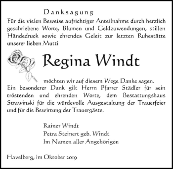 Traueranzeige von Regina Windt  von Magdeburger Volksstimme