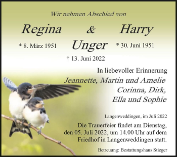 Traueranzeige von Regina und Harry Unger  von Magdeburger Volksstimme