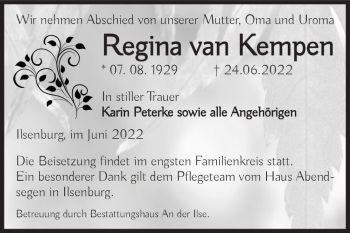 Traueranzeige von Regina van Kempen  von Magdeburger Volksstimme