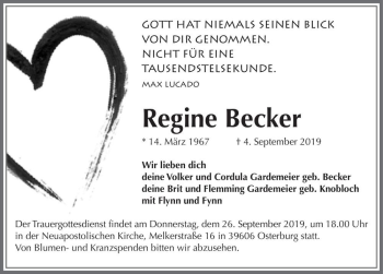 Traueranzeige von Regine Becker  von Magdeburger Volksstimme