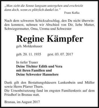 Traueranzeige von Regine Kämpfer (geb. Moldenhauer)  von Magdeburger Volksstimme