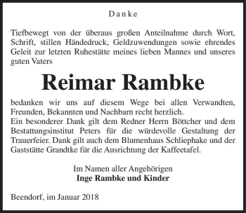 Traueranzeige von Reimar Rambke  von Magdeburger Volksstimme