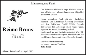 Traueranzeige von Reimo Bruns  von Magdeburger Volksstimme