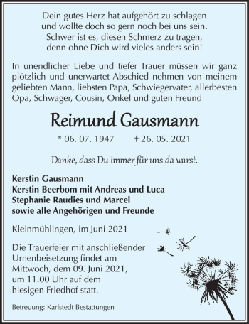 Traueranzeige von Reimund Gausmann  von Magdeburger Volksstimme