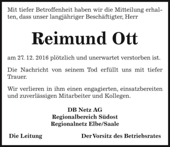 Traueranzeige von Reimund Ott  von Magdeburger Volksstimme