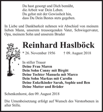 Traueranzeige von Reinard Hasböck  von Magdeburger Volksstimme