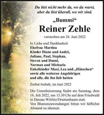 Traueranzeige von Reiner 