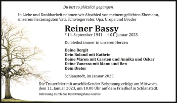 Traueranzeige von Reiner Bassy  von Magdeburger Volksstimme