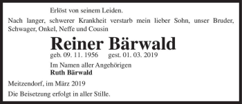 Traueranzeige von Reiner Bärwald  von Magdeburger Volksstimme