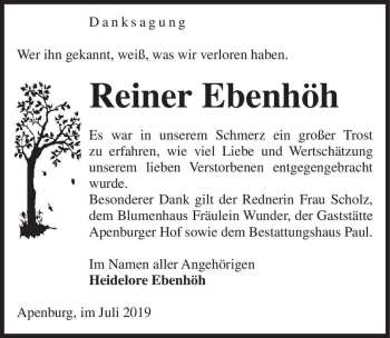 Traueranzeige von Reiner Ebenhöh  von Magdeburger Volksstimme