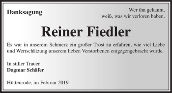 Traueranzeige von Reiner Fiedler  von Magdeburger Volksstimme