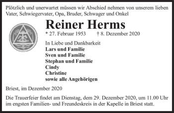 Traueranzeige von Reiner Herms  von Magdeburger Volksstimme