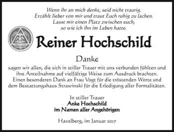 Traueranzeige von Reiner Hochschild  von Magdeburger Volksstimme