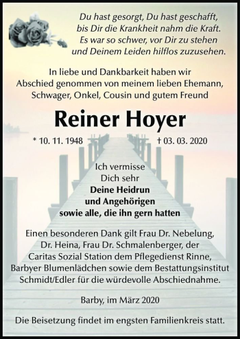 Traueranzeige von Reiner Hoyer  von Magdeburger Volksstimme