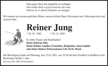Traueranzeige von Reiner Jung  von Magdeburger Volksstimme