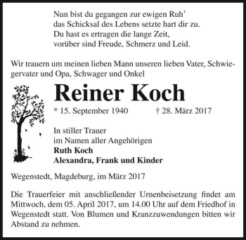 Traueranzeige von Reiner Koch  von Magdeburger Volksstimme