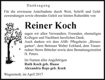Traueranzeige von Reiner Koch  von Magdeburger Volksstimme