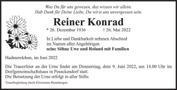 Traueranzeige von Reiner Konrad  von Magdeburger Volksstimme