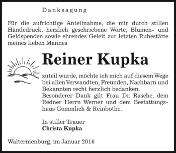 Traueranzeige von Reiner Kupka  von Magdeburger Volksstimme