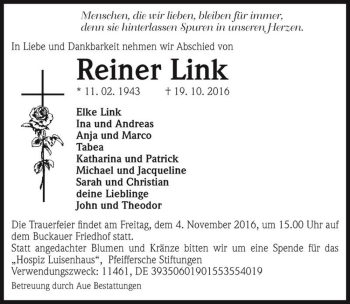 Traueranzeige von Reiner Link  von Magdeburger Volksstimme