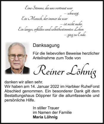 Traueranzeige von Reiner Löhnig  von Magdeburger Volksstimme