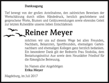 Traueranzeige von Reiner Meyer  von Magdeburger Volksstimme