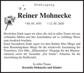 Traueranzeige von Reiner Mohnecke  von Magdeburger Volksstimme
