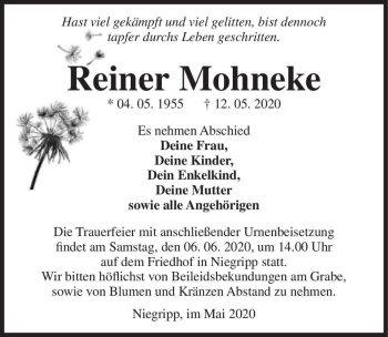 Traueranzeige von Reiner Mohneke  von Magdeburger Volksstimme