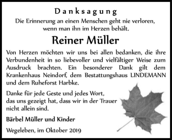 Traueranzeige von Reiner Müller  von Magdeburger Volksstimme