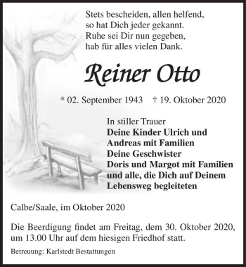 Traueranzeige von Reiner Otto  von Magdeburger Volksstimme