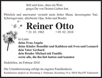 Traueranzeige von Reiner Otto  von Magdeburger Volksstimme