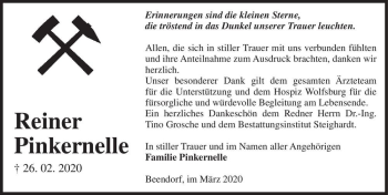 Traueranzeige von Reiner Pinkernelle  von Magdeburger Volksstimme
