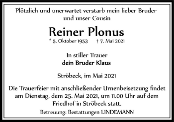 Traueranzeige von Reiner Plonus  von Magdeburger Volksstimme