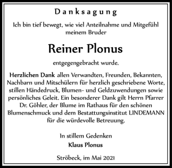 Traueranzeige von Reiner Plonus  von Magdeburger Volksstimme