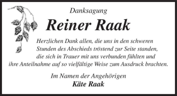 Traueranzeige von Reiner Raak  von Magdeburger Volksstimme