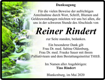 Traueranzeige von Reiner Rindert  von Magdeburger Volksstimme