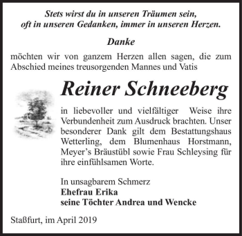 Traueranzeige von Reiner Schneeberg  von Magdeburger Volksstimme