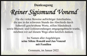 Traueranzeige von Reiner Sigismund Vonend  von Magdeburger Volksstimme