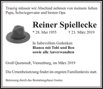 Traueranzeige von Reiner Spiellecke  von Magdeburger Volksstimme
