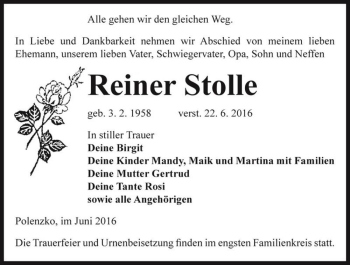 Traueranzeige von Reiner Stolle  von Magdeburger Volksstimme