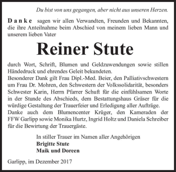 Traueranzeige von Reiner Stute  von Magdeburger Volksstimme