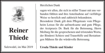 Traueranzeige von Reiner Thiede  von Magdeburger Volksstimme