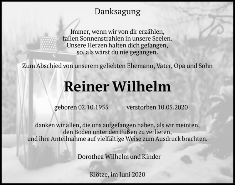  Traueranzeige für Reiner Wilhelm  vom 25.06.2020 aus Magdeburger Volksstimme