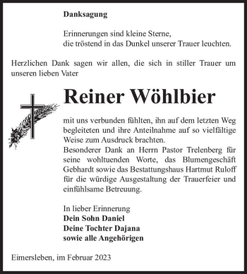 Traueranzeige von Reiner Wöhlbier  von Magdeburger Volksstimme