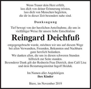 Traueranzeige von Reingard Deichfuß  von Magdeburger Volksstimme
