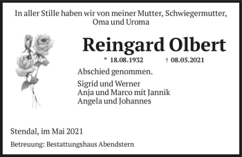Traueranzeige von Reingard Olbert  von Magdeburger Volksstimme