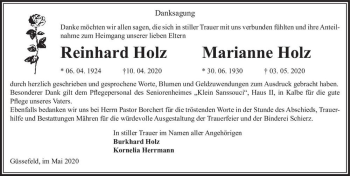 Traueranzeige von Reinhard & Marianne Holz  von Magdeburger Volksstimme