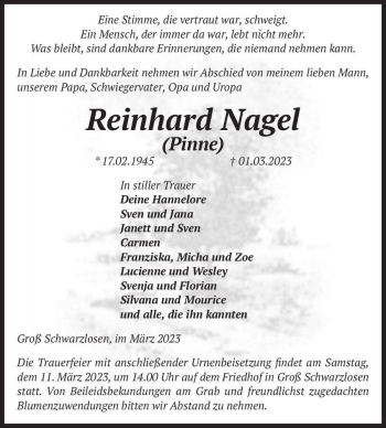 Traueranzeige von Reinhard 